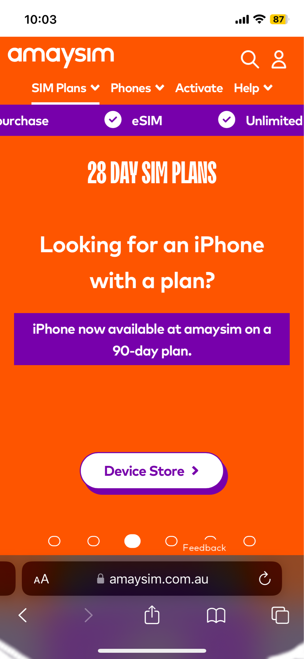 amaysim website on mobile