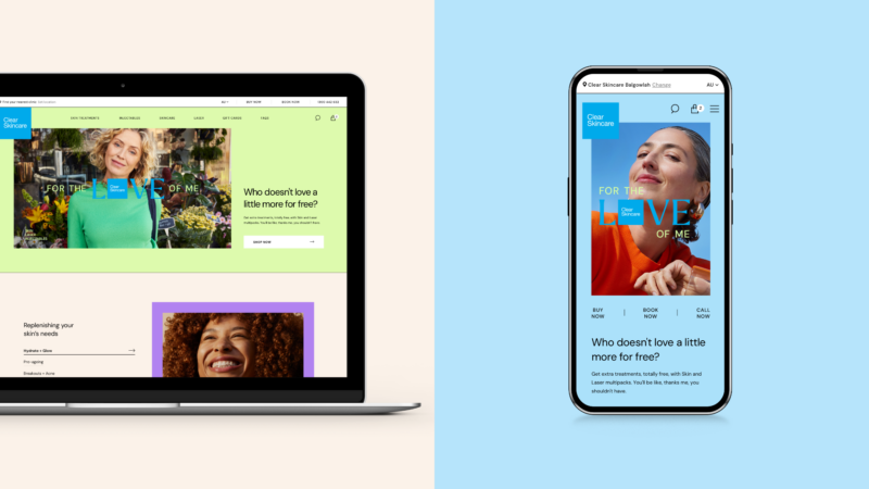 Clear Skincare responsive website on laptop and mobile