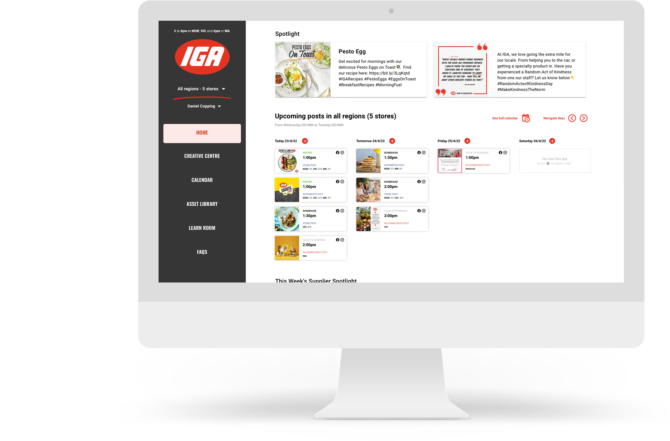 IGA marketing portal, Spotlight dashboard